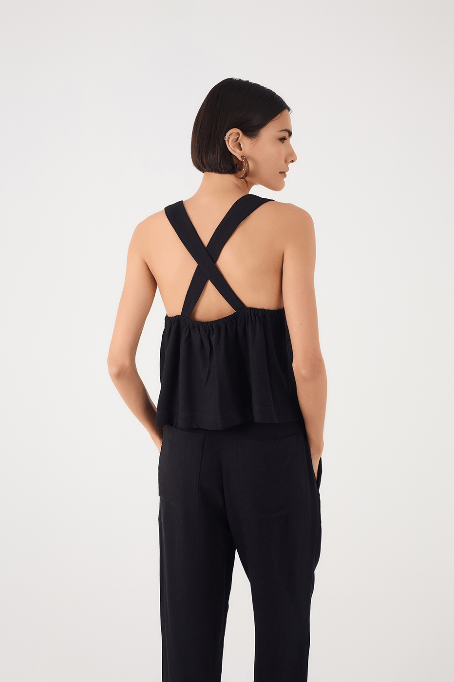 Black Sweetheart Neck Front Ties Crossed Back Top