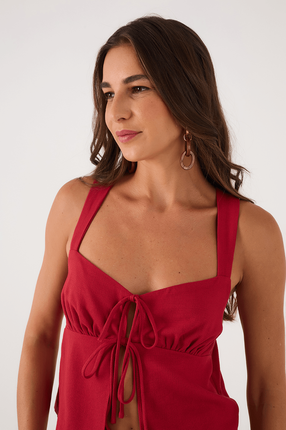 Red Encanto Sweetheart Neck Front Ties Crossed Back Top