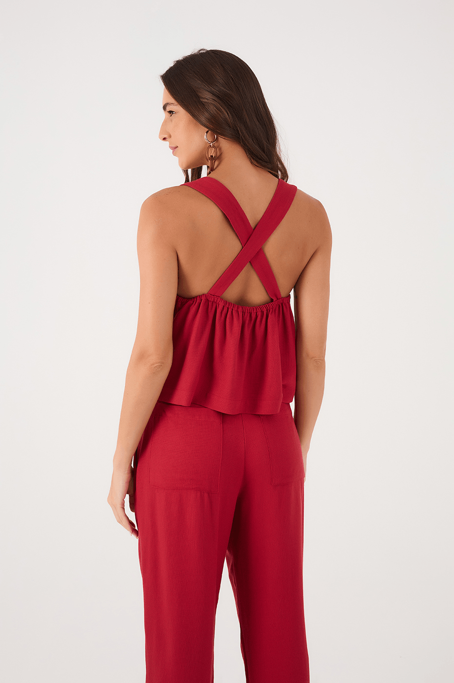 Red Encanto Sweetheart Neck Front Ties Crossed Back Top