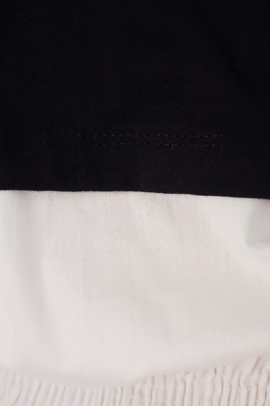 Black And White Crew Neck Smocked Hem T-Shirt