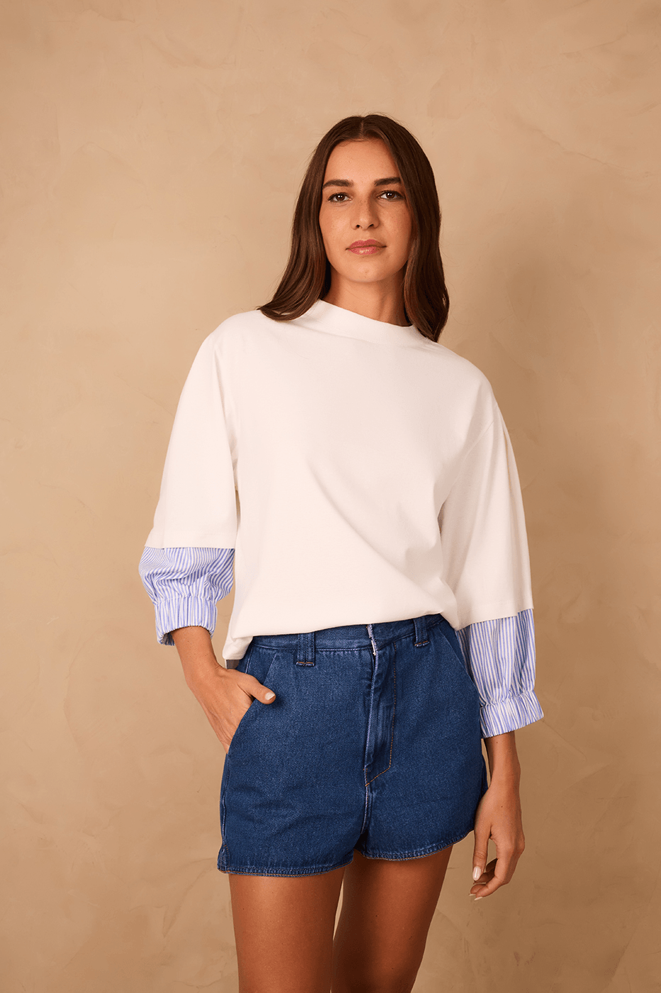Off-White Crew Neck Striped Cuff T-Shirt