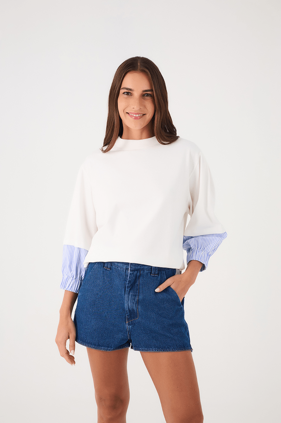 Off-White Crew Neck Striped Cuff T-Shirt
