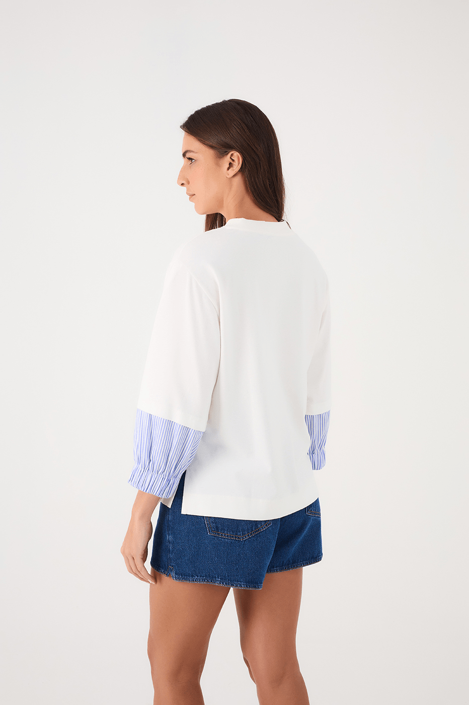 Off-White Crew Neck Striped Cuff T-Shirt