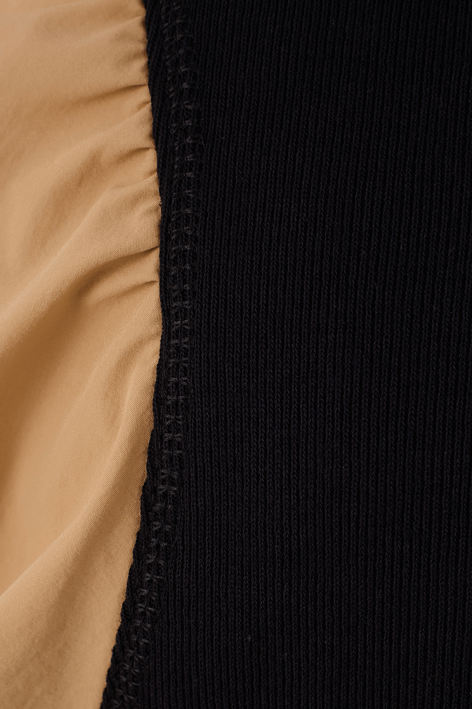 Beige Leme And Black Puff Sleeve Blouse