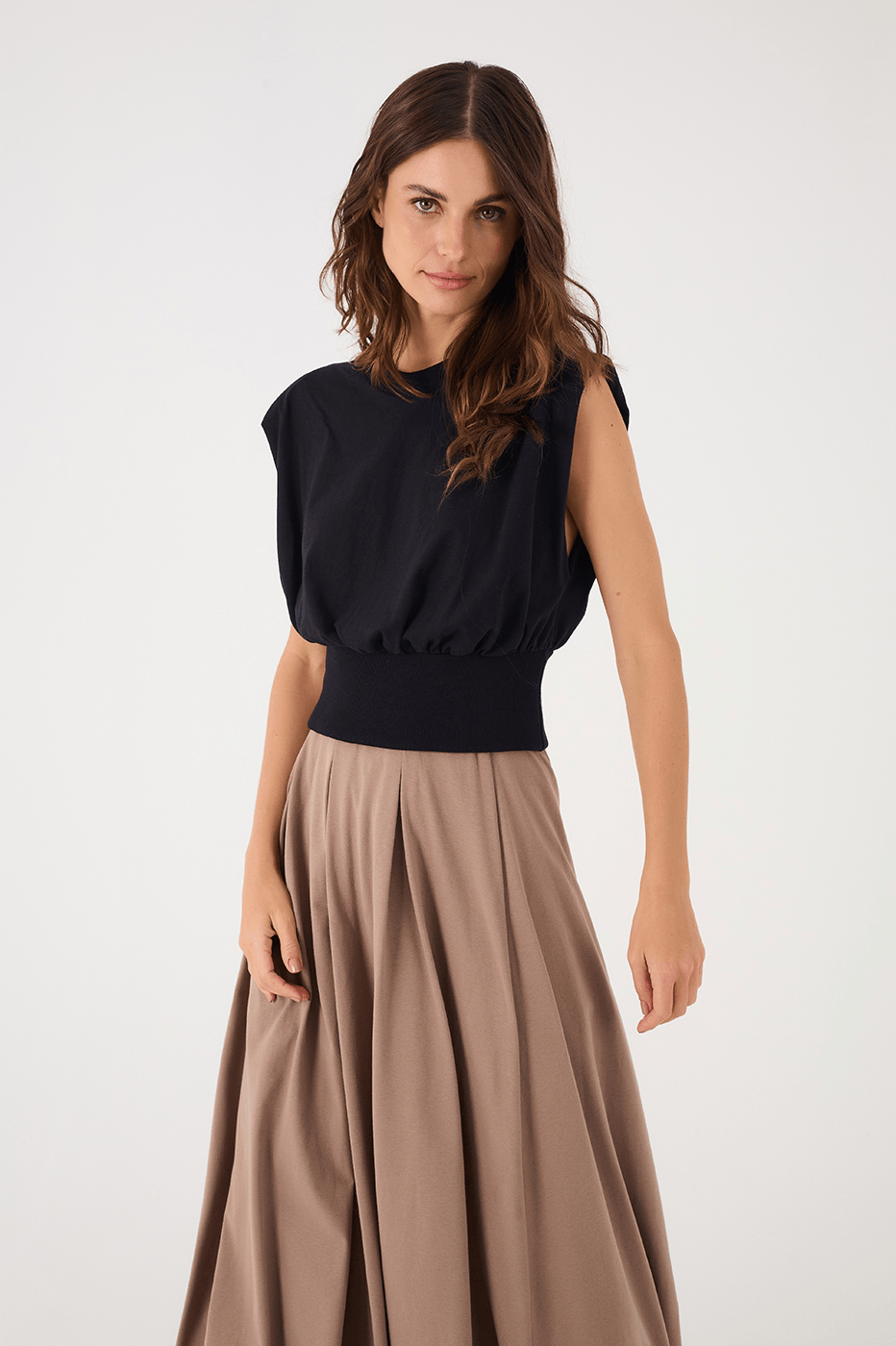Black Crew Neck Ribbed Sleeveless T-Shirt