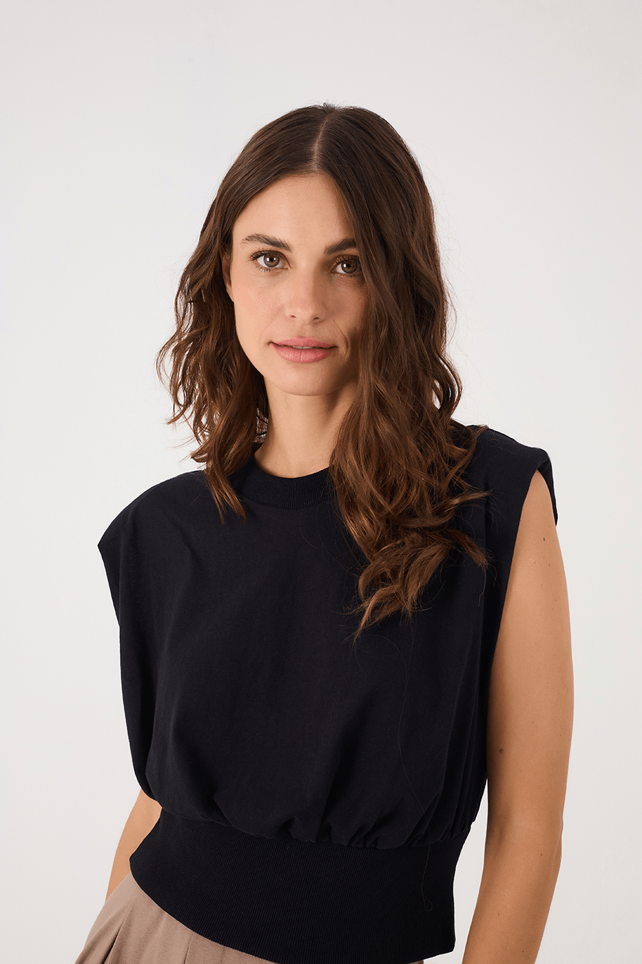 Black Crew Neck Ribbed Sleeveless T-Shirt