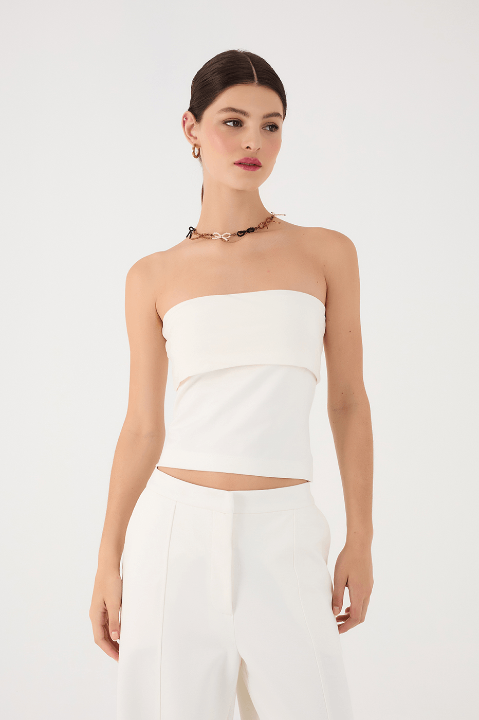 Off-White Layered Strapless Crop Top