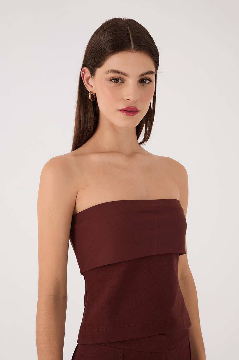 Brown Caffeine Layered Strapless Crop Top