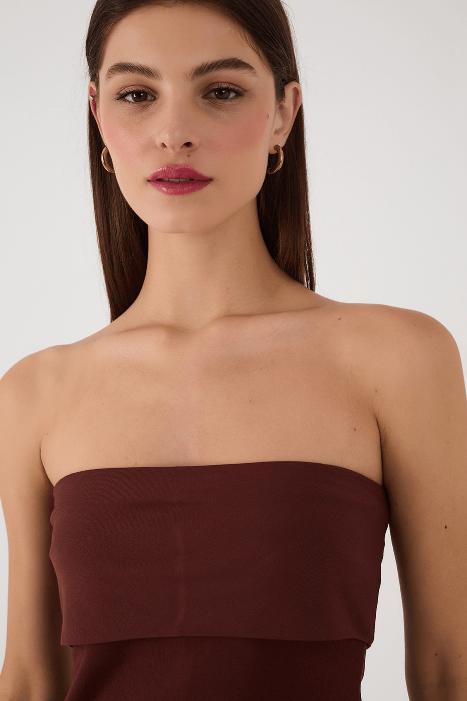 Brown Caffeine Layered Strapless Crop Top