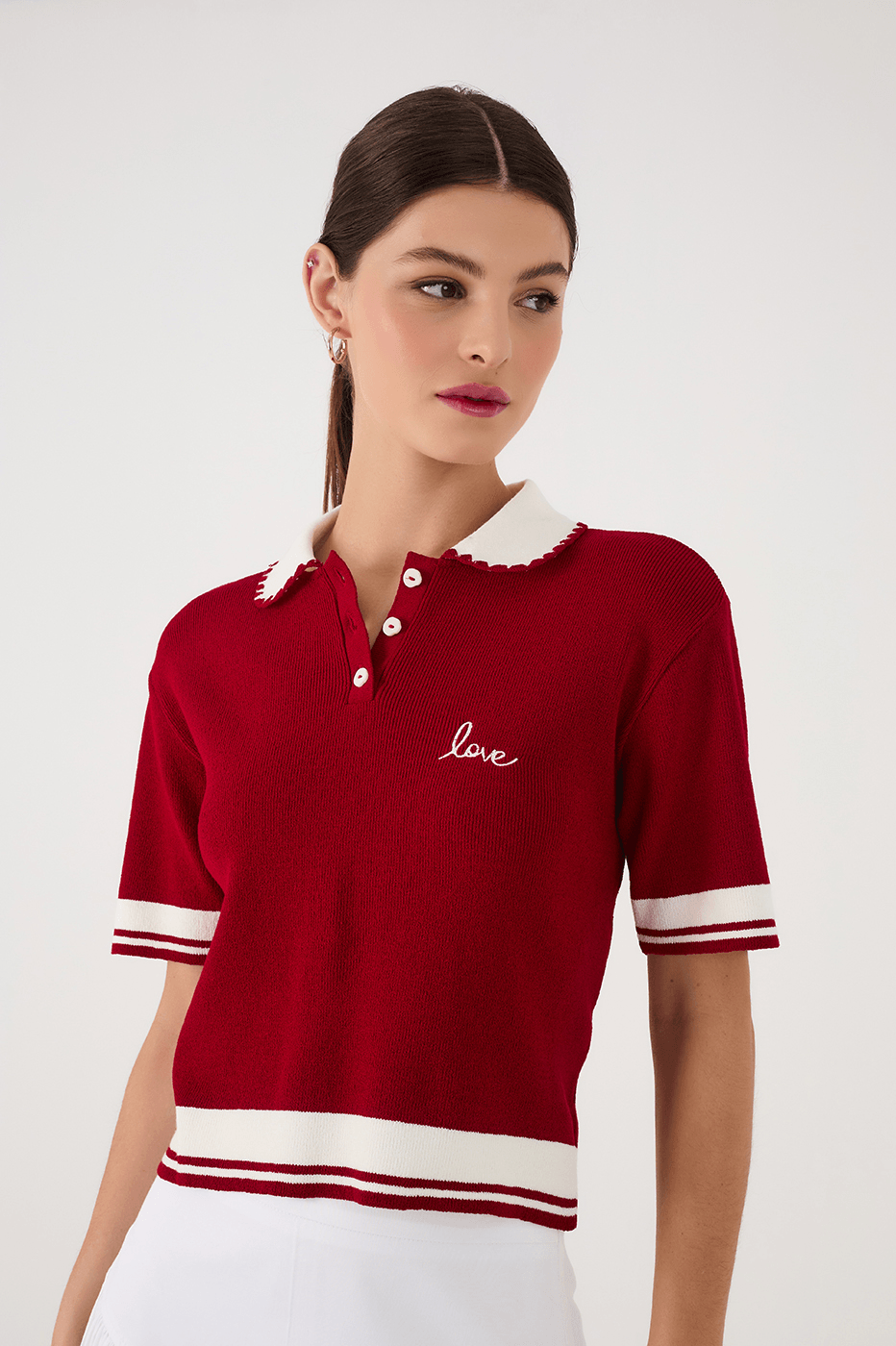 Red Encanto Embroidered Tricot Polo Shirt
