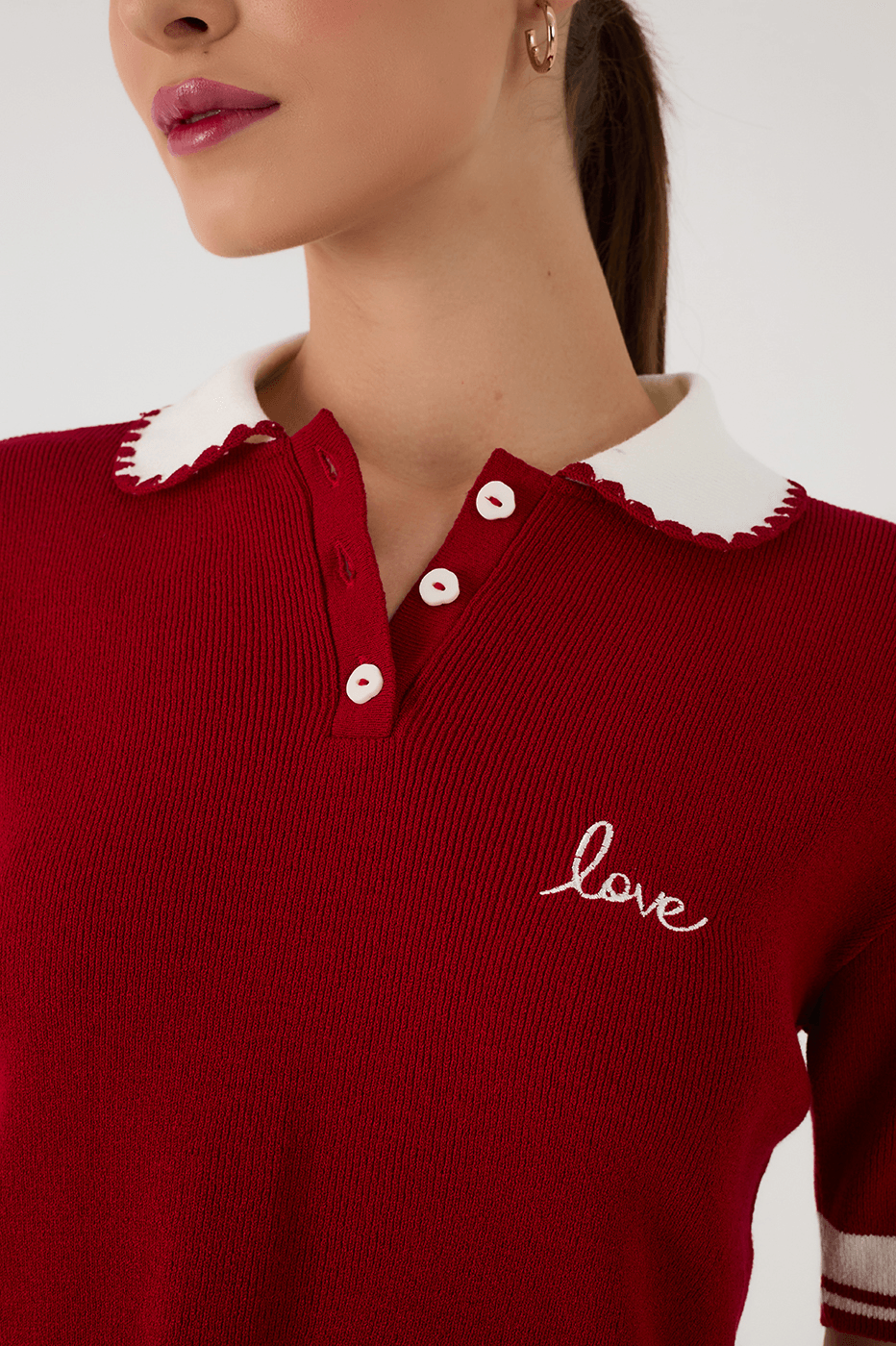 Red Encanto Embroidered Tricot Polo Shirt