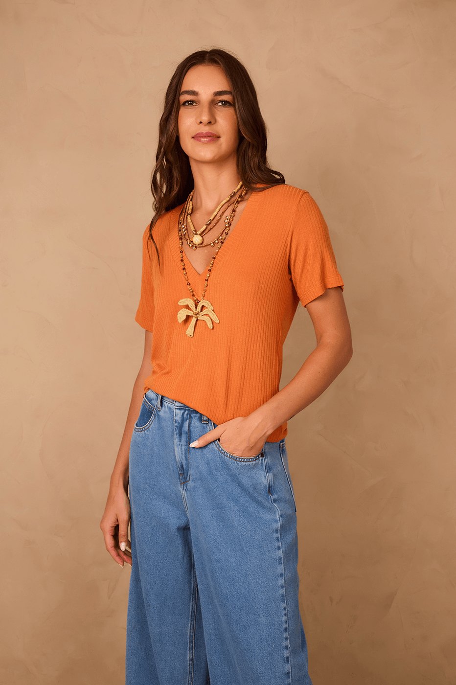 Orange Samba V Neck Short Sleeve T-Shirt