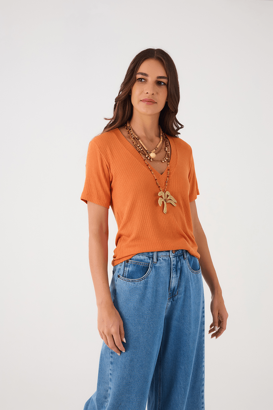 Orange Samba V Neck Short Sleeve T-Shirt