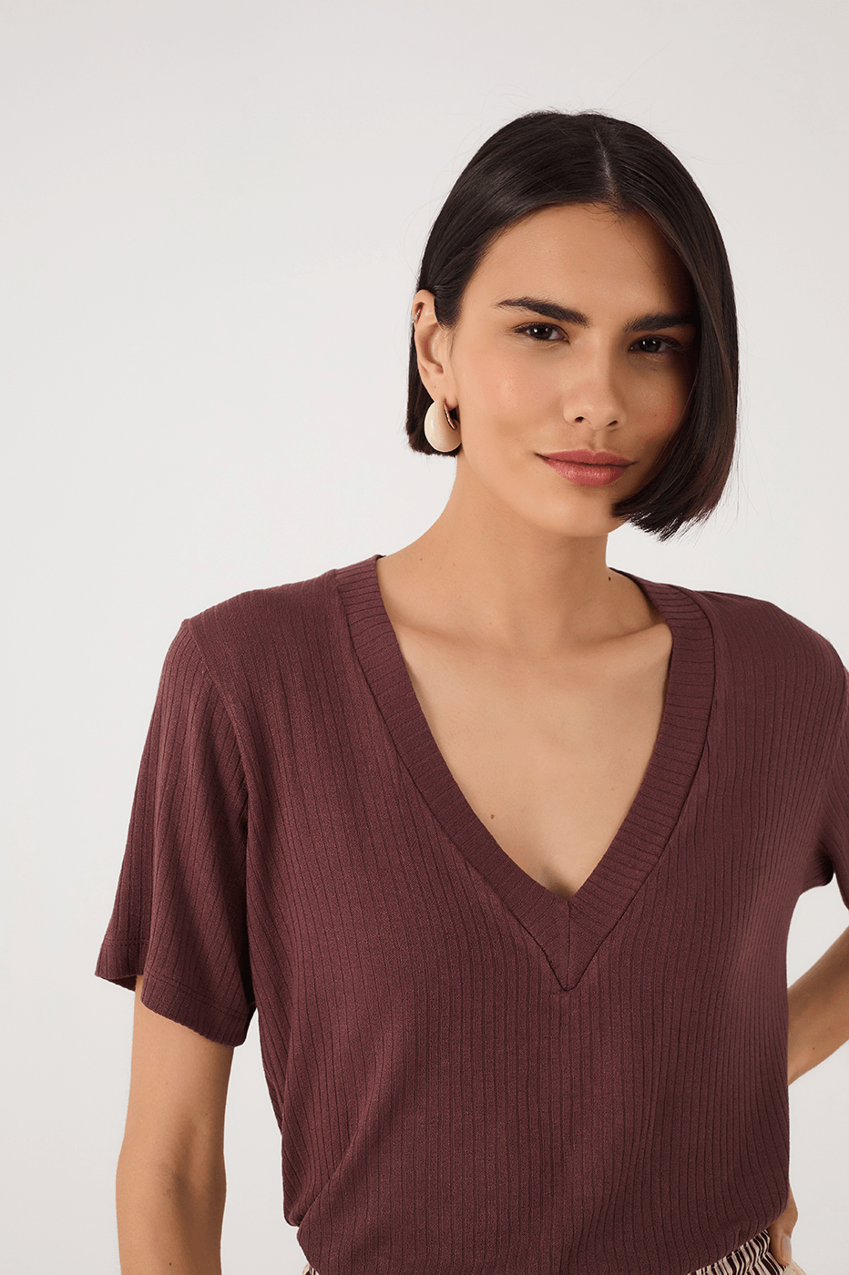 Brown Caffeine V Neck Short Sleeve T-Shirt
