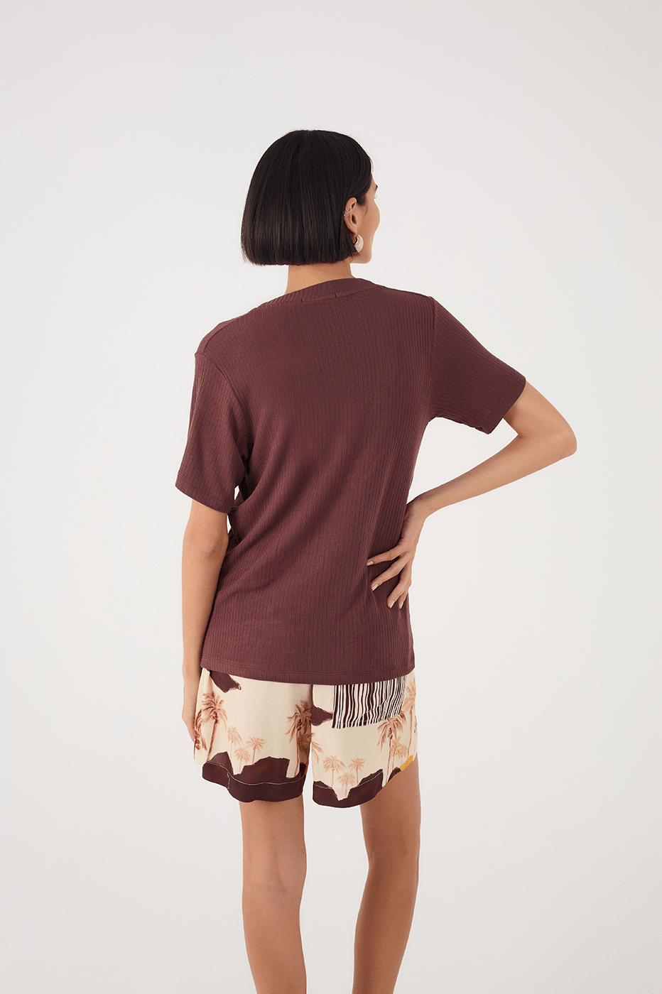 Brown Caffeine V Neck Short Sleeve T-Shirt