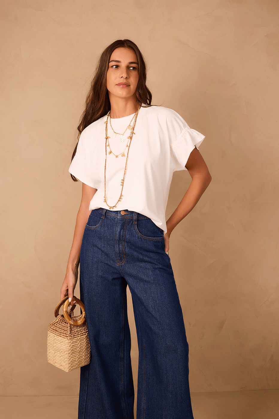 Off-White Crew Neck Ruched Sleeve T-Shirt