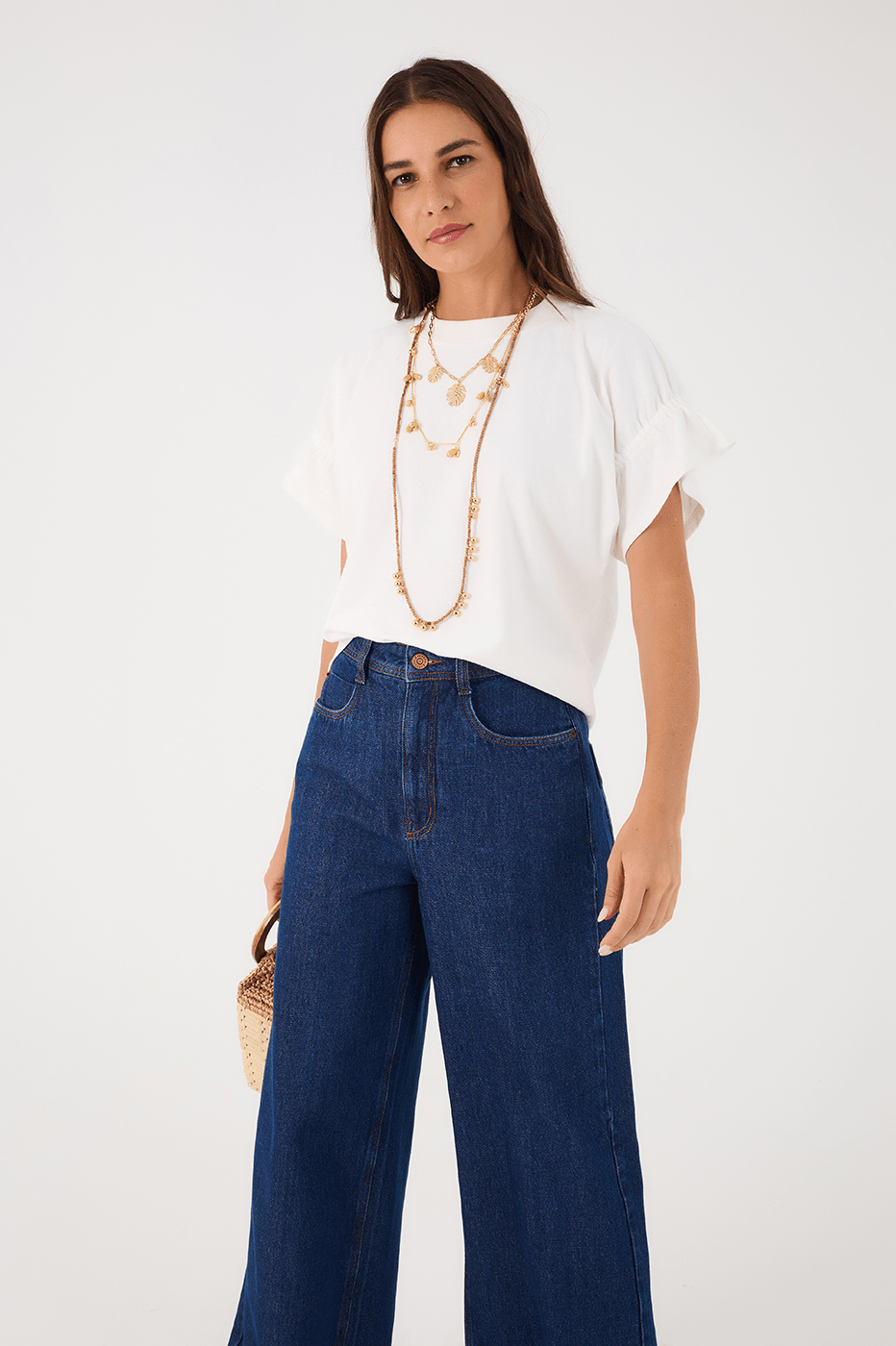 Off-White Crew Neck Ruched Sleeve T-Shirt