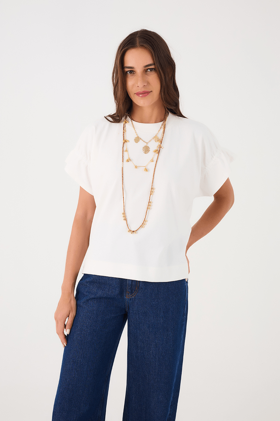 Off-White Crew Neck Ruched Sleeve T-Shirt