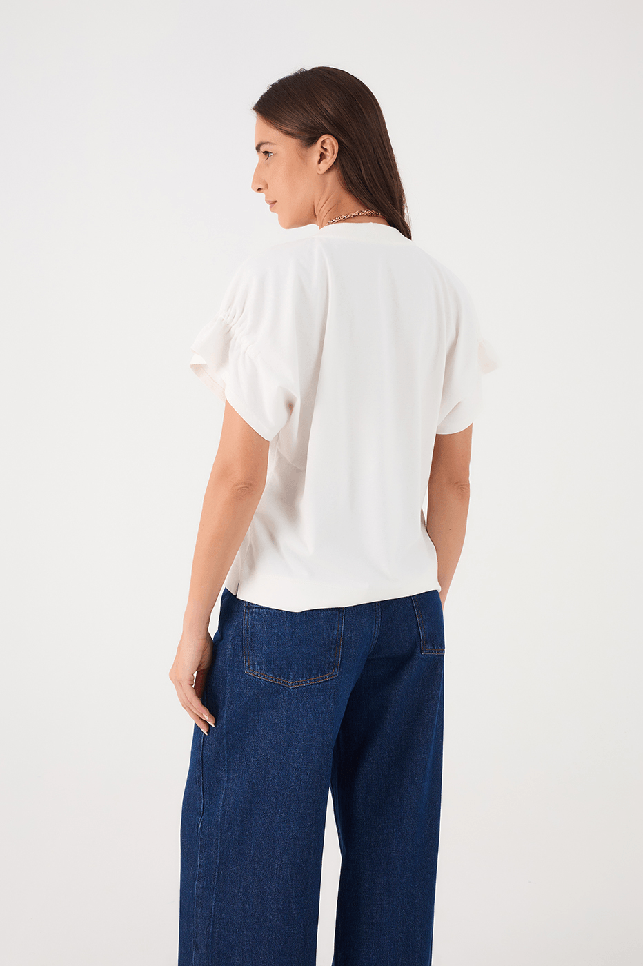 Off-White Crew Neck Ruched Sleeve T-Shirt