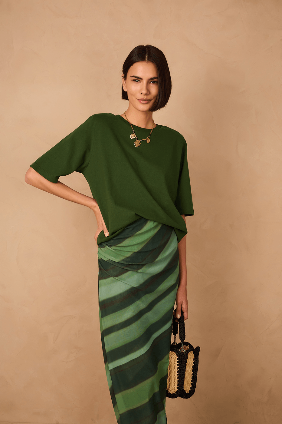 Green Botanico Padded Shoulders T-Shirt