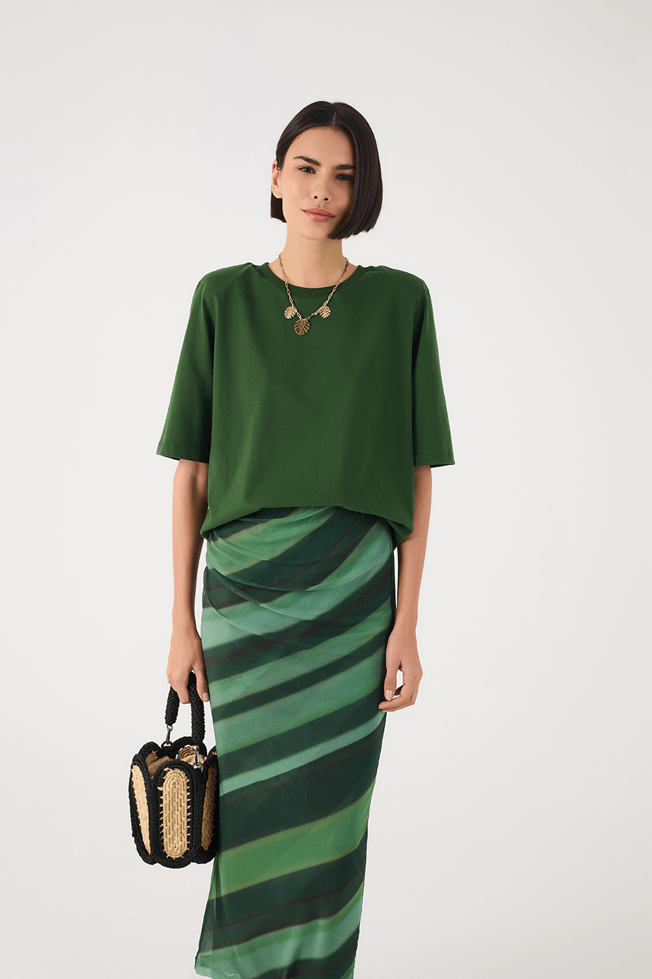 Green Botanico Padded Shoulders T-Shirt