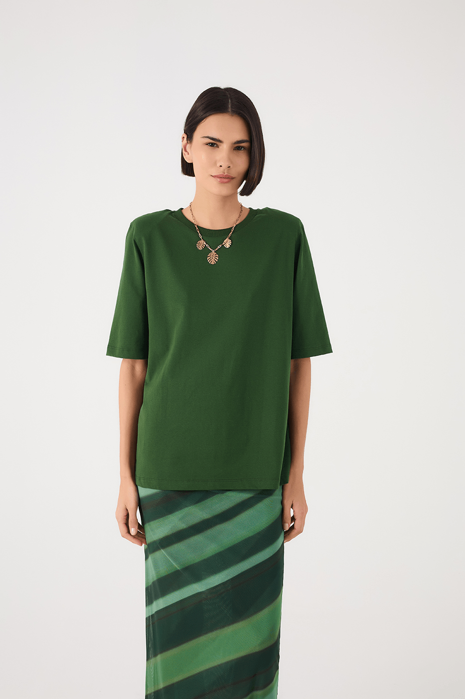 Green Botanico Padded Shoulders T-Shirt