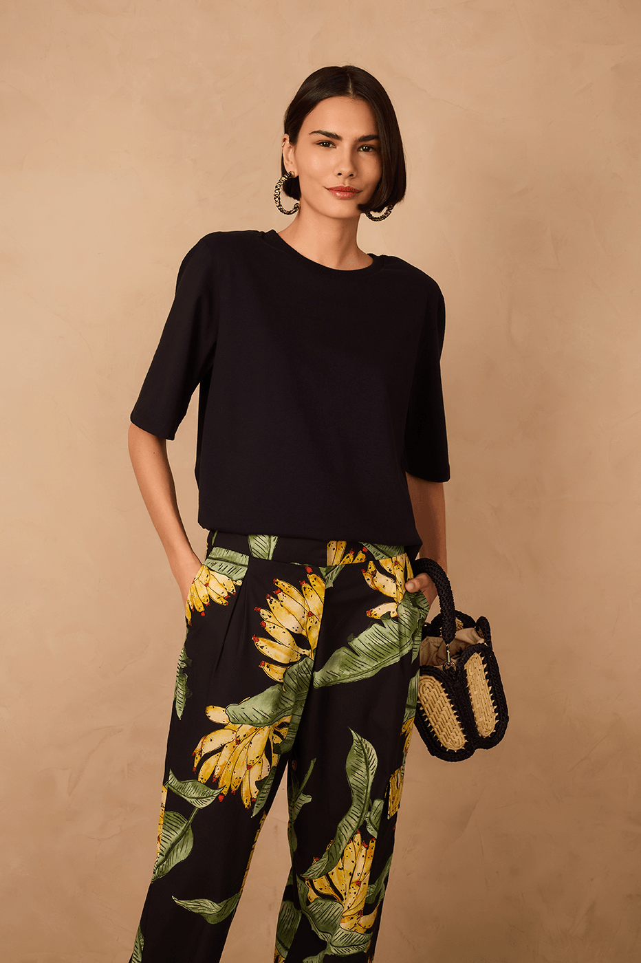 Black Padded Shoulders T-Shirt