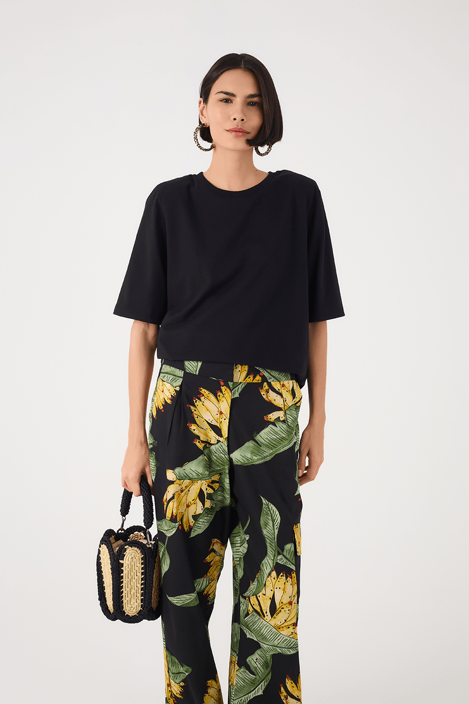 Black Padded Shoulders T-Shirt