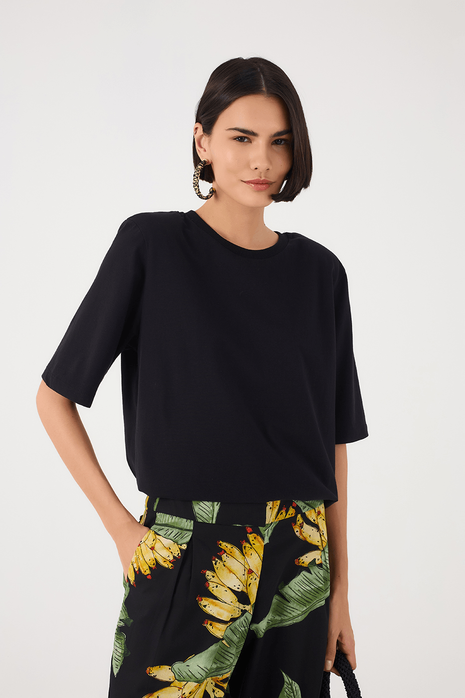 Black Padded Shoulders T-Shirt