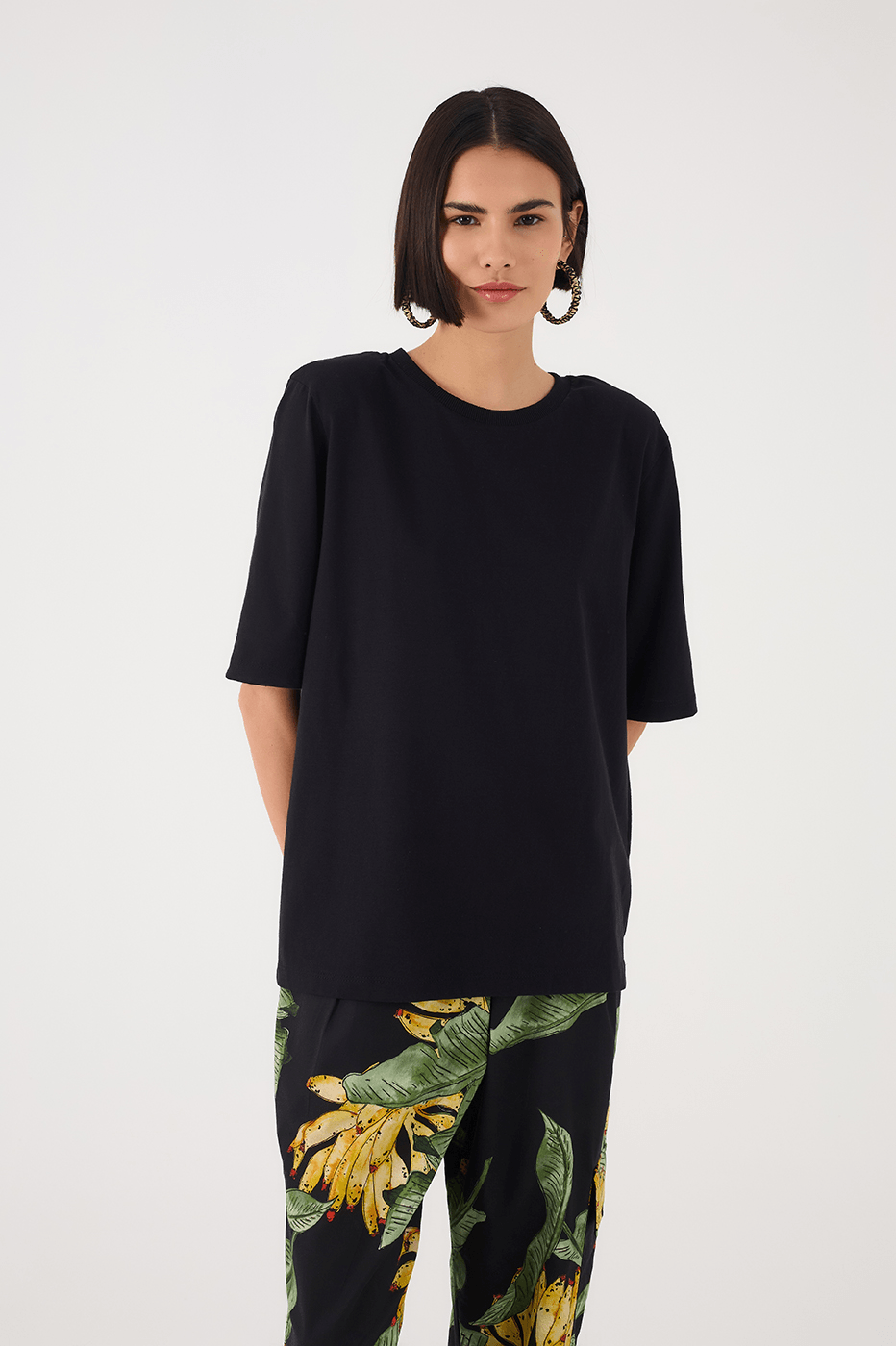 Black Padded Shoulders T-Shirt