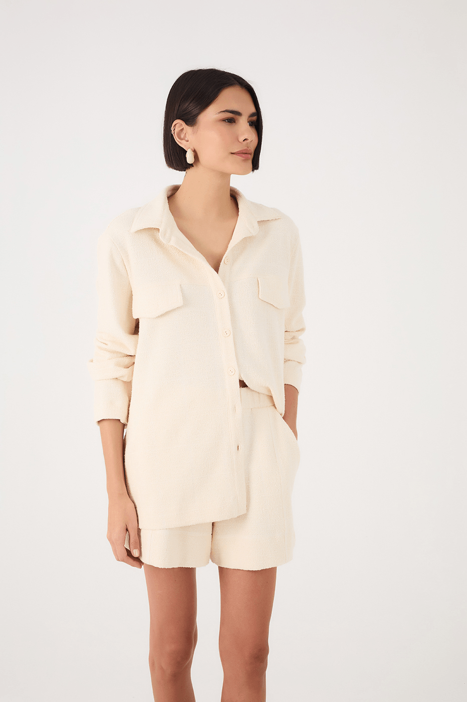 Off-White Embroidered Sun Buttoned Collared Boucle Shirt