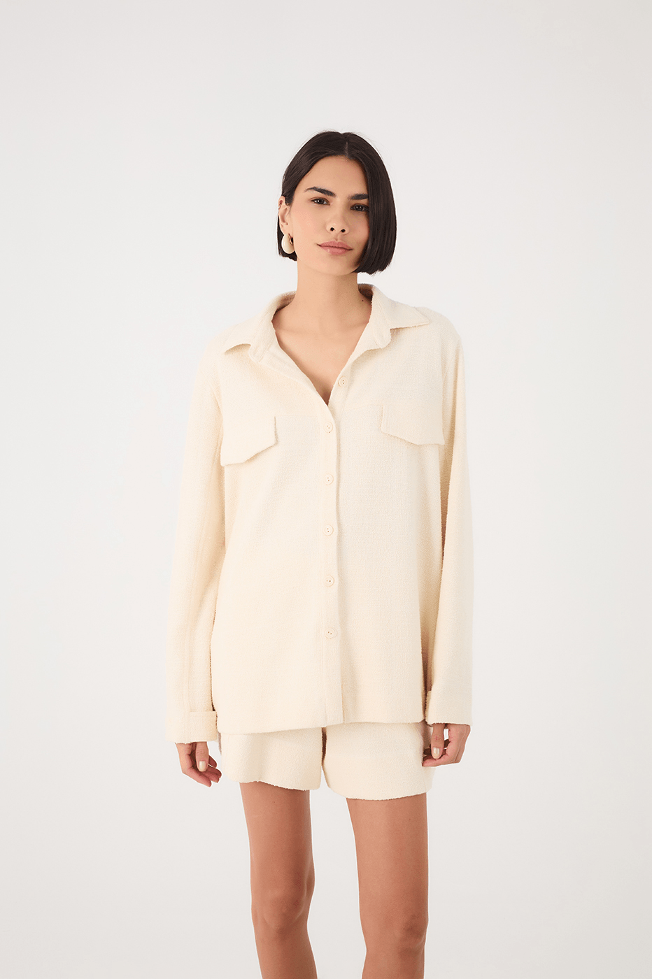 Off-White Embroidered Sun Buttoned Collared Boucle Shirt