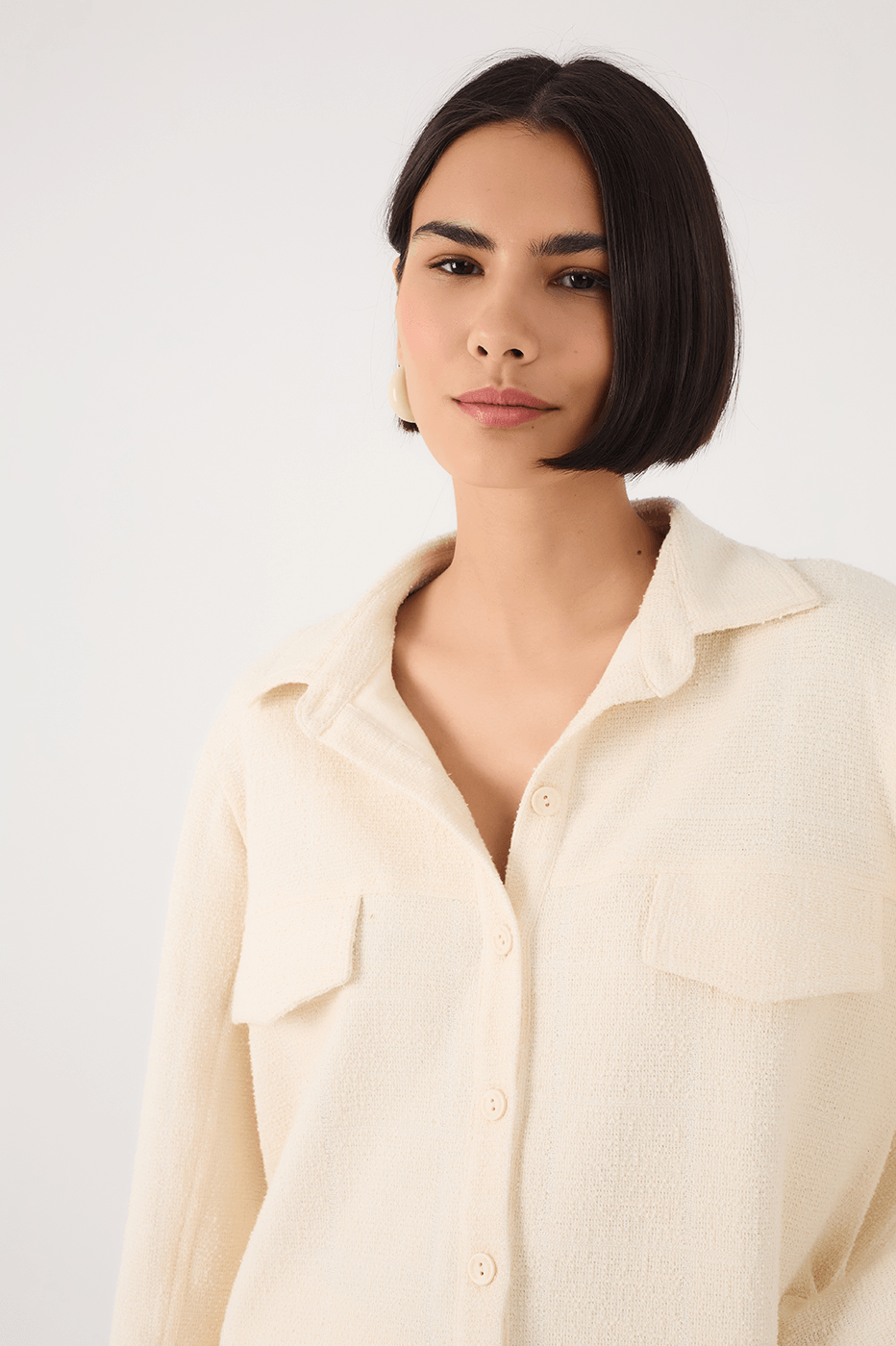 Off-White Embroidered Sun Buttoned Collared Boucle Shirt