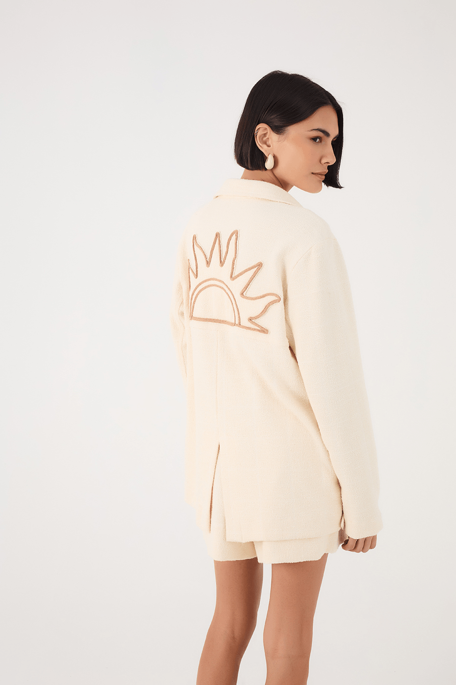 Off-White Embroidered Sun Buttoned Collared Boucle Shirt