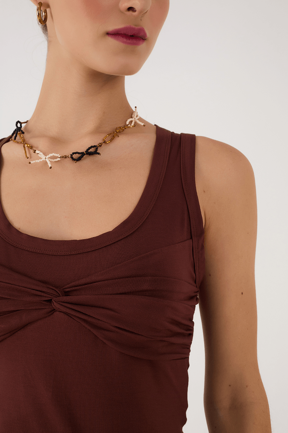 Brown Caffeine Ruched Bodice Tank Top
