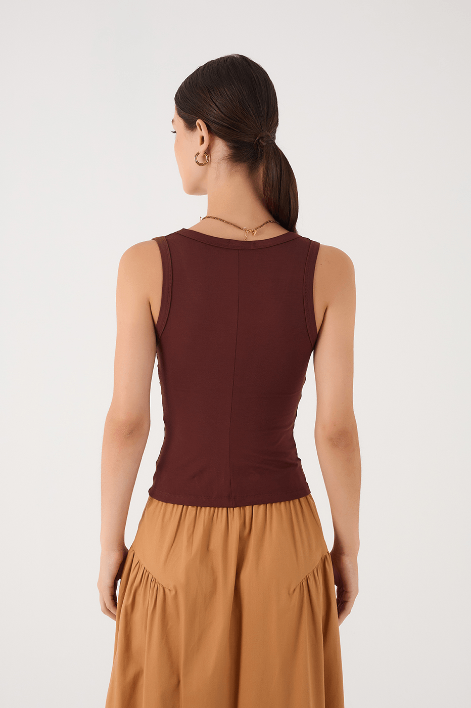 Brown Caffeine Ruched Bodice Tank Top