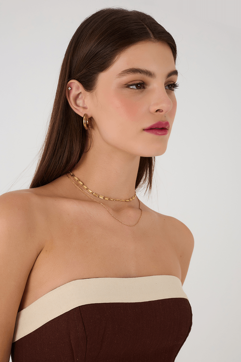 Brown Strapless Linen Crop Top