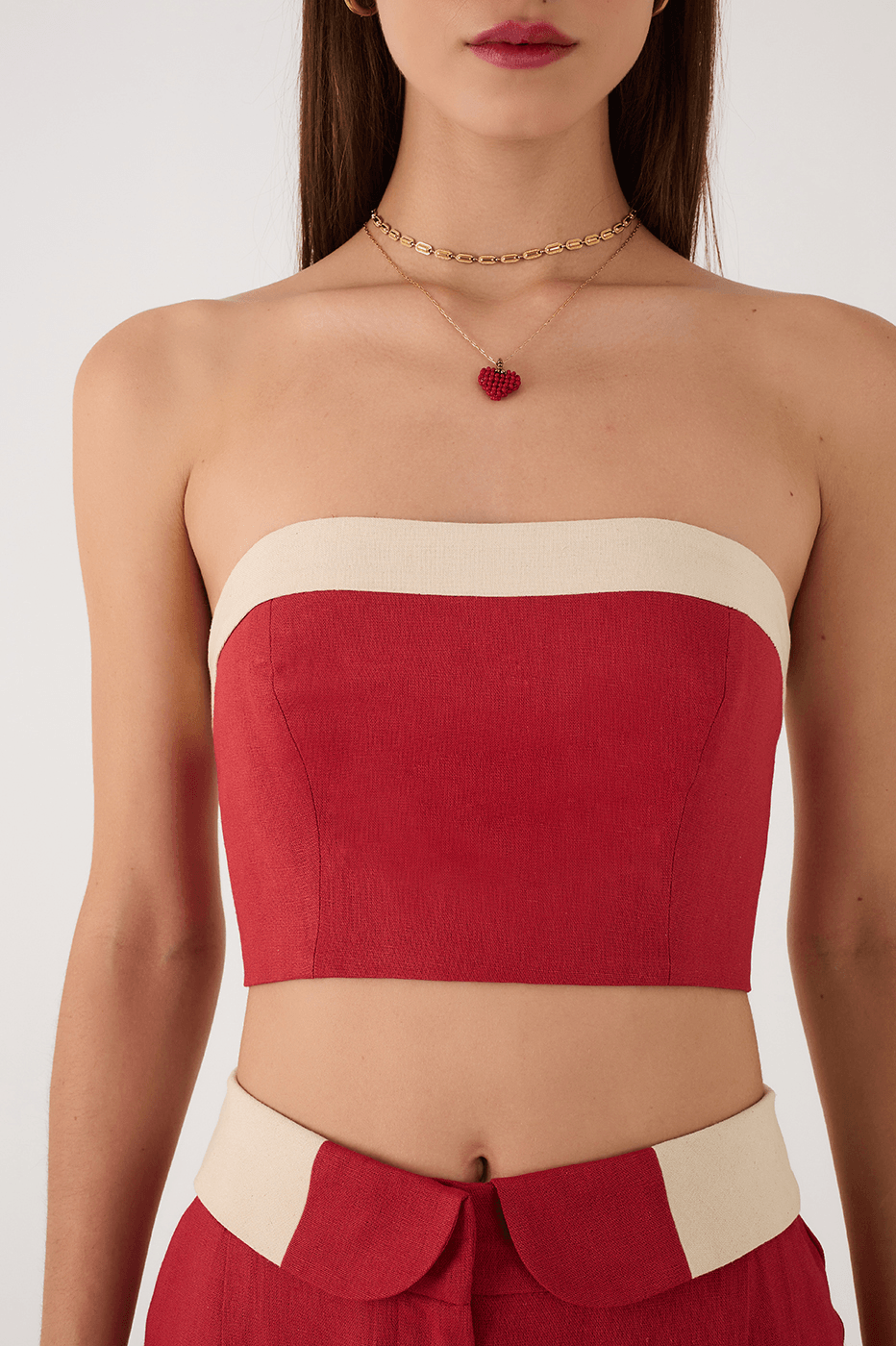 Red Strapless Linen Crop Top