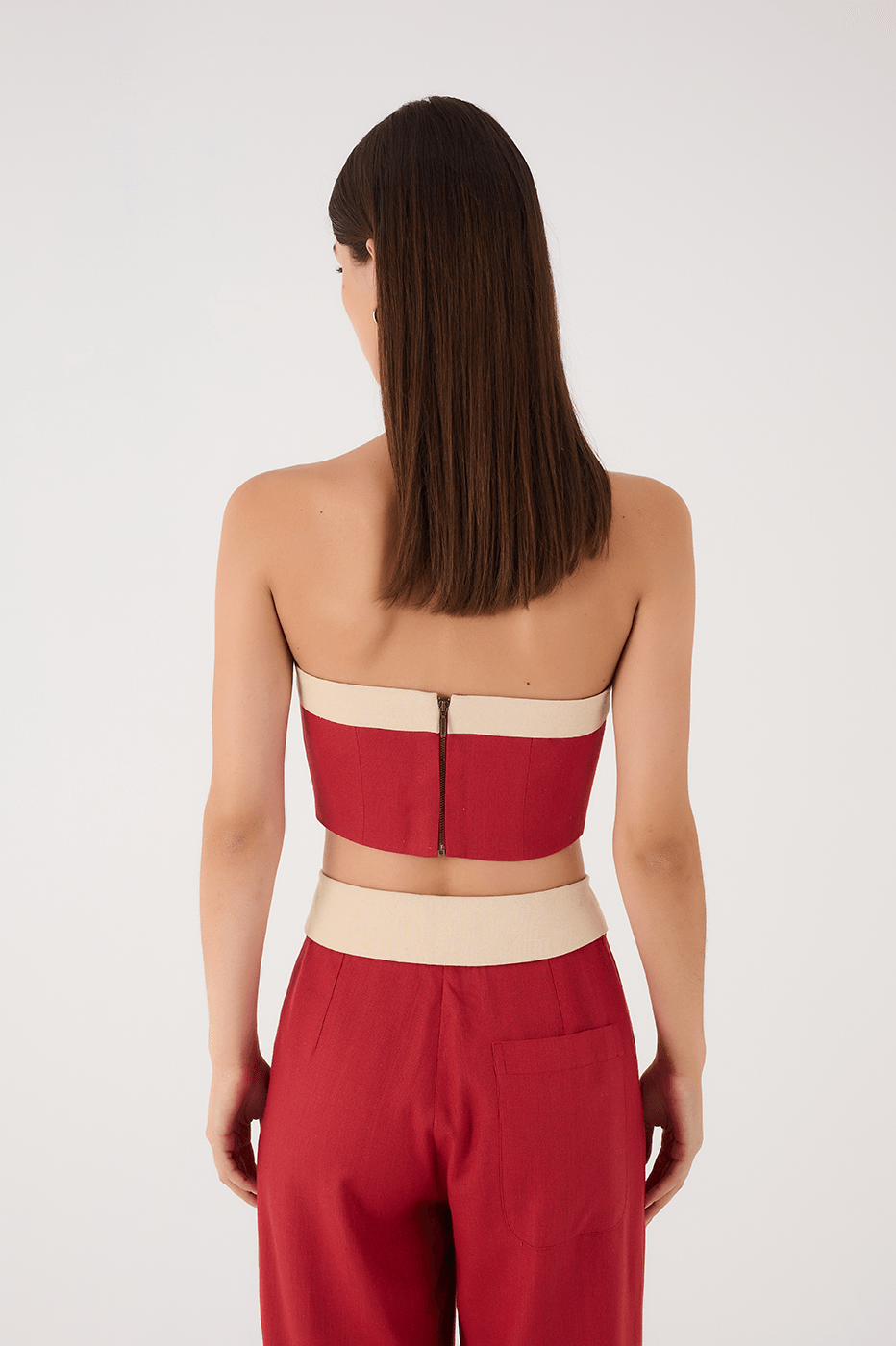 Red Strapless Linen Crop Top