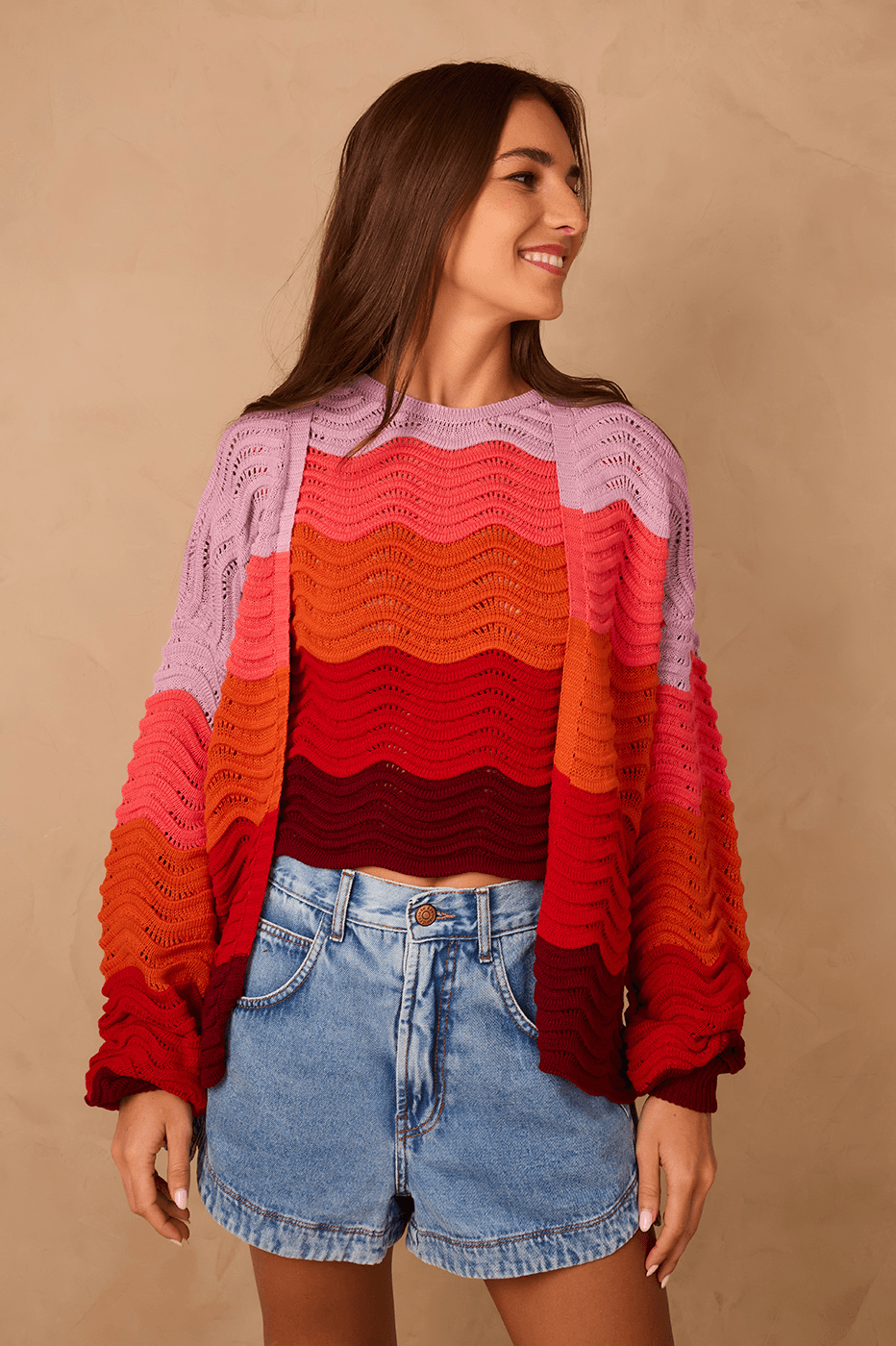 Multicolor Crew Neck Sleeveless Pullover Tricot Blouse