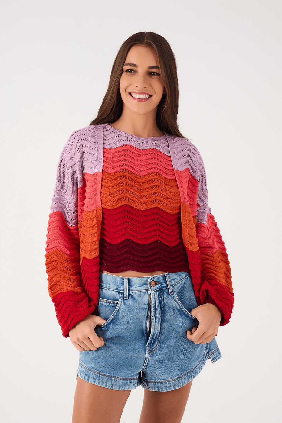 Multicolor Crew Neck Sleeveless Pullover Tricot Blouse