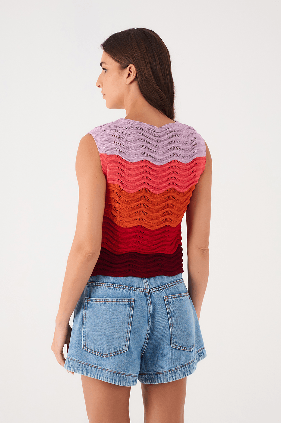 Multicolor Crew Neck Sleeveless Pullover Tricot Blouse