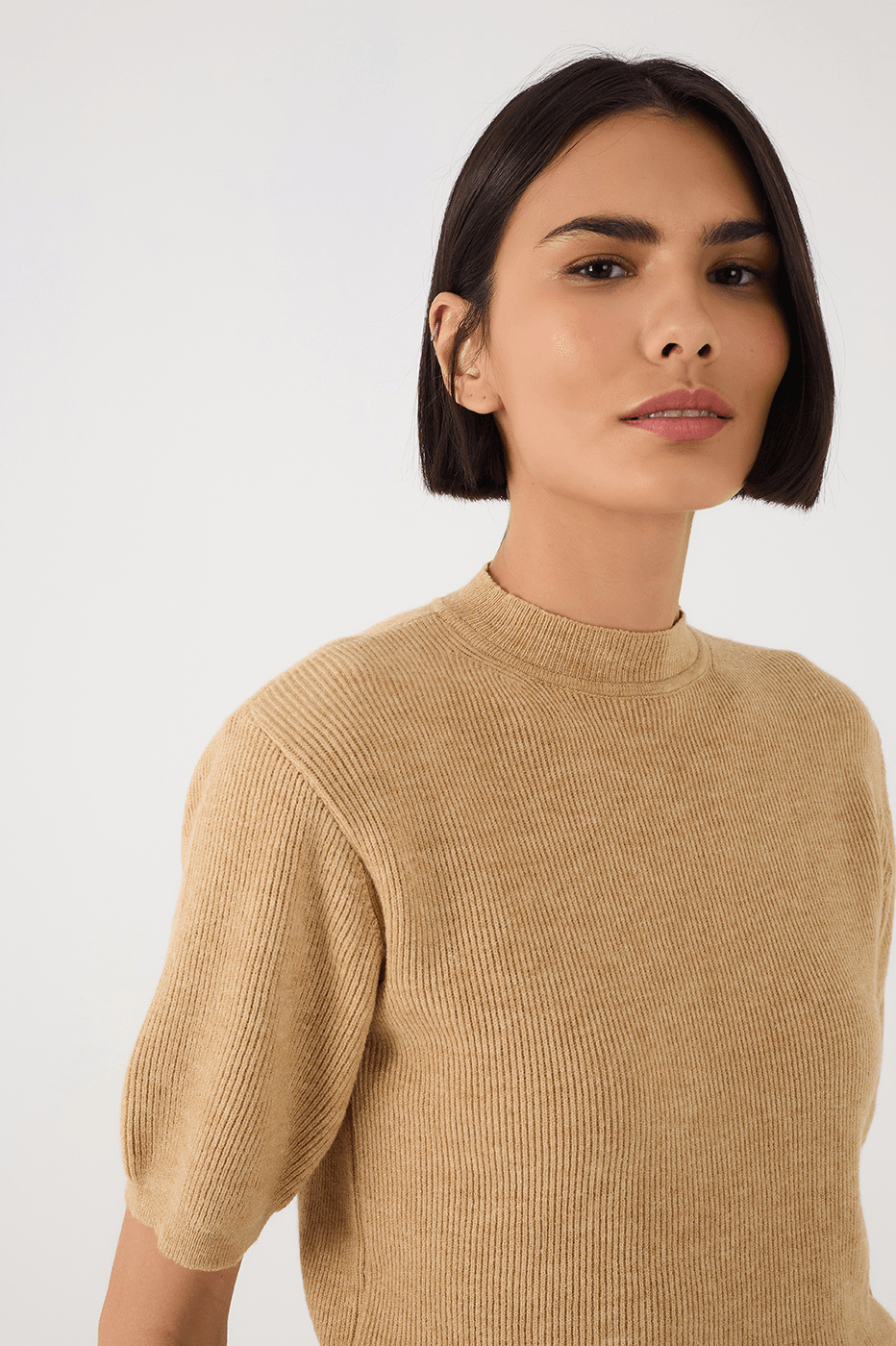 Off-White Short Sleeve Crew Neck Tricot Blouse