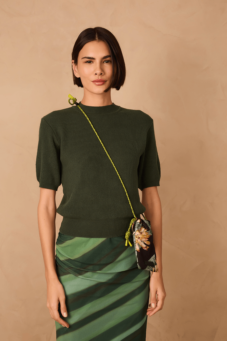 Off-White Short Sleeve Crew Neck Tricot Blouse
