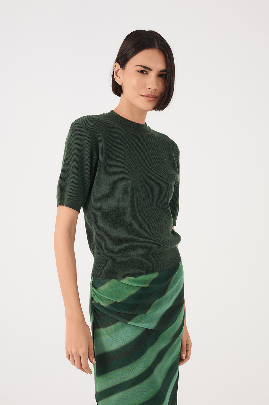 Off-White Short Sleeve Crew Neck Tricot Blouse