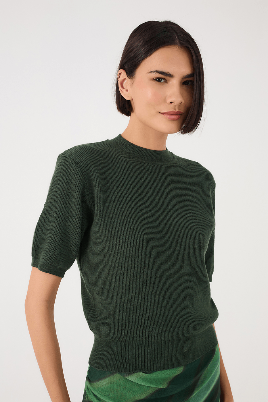 Off-White Short Sleeve Crew Neck Tricot Blouse
