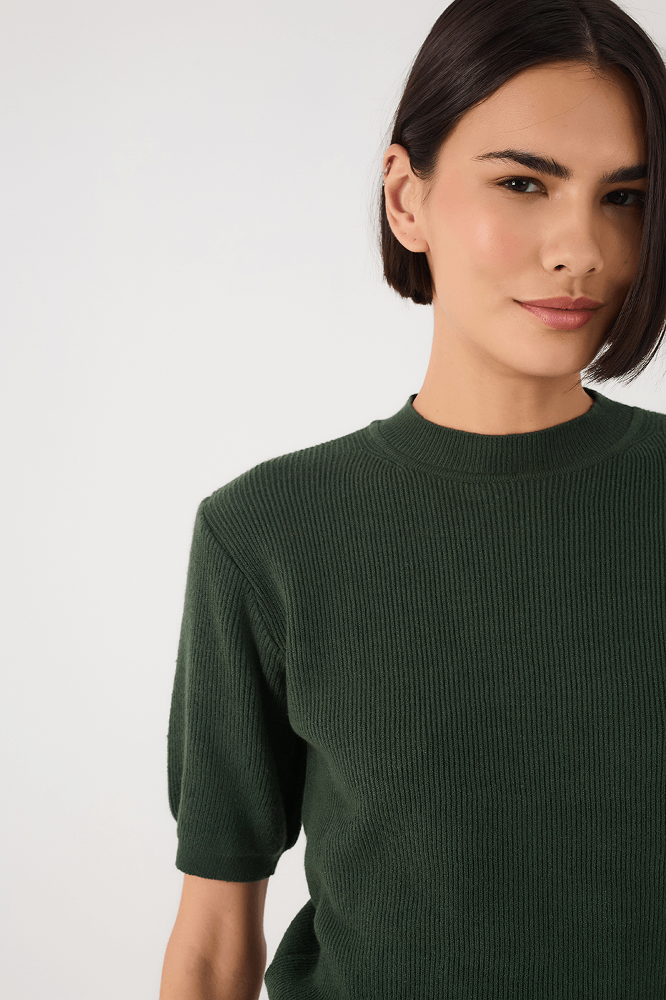Off-White Short Sleeve Crew Neck Tricot Blouse