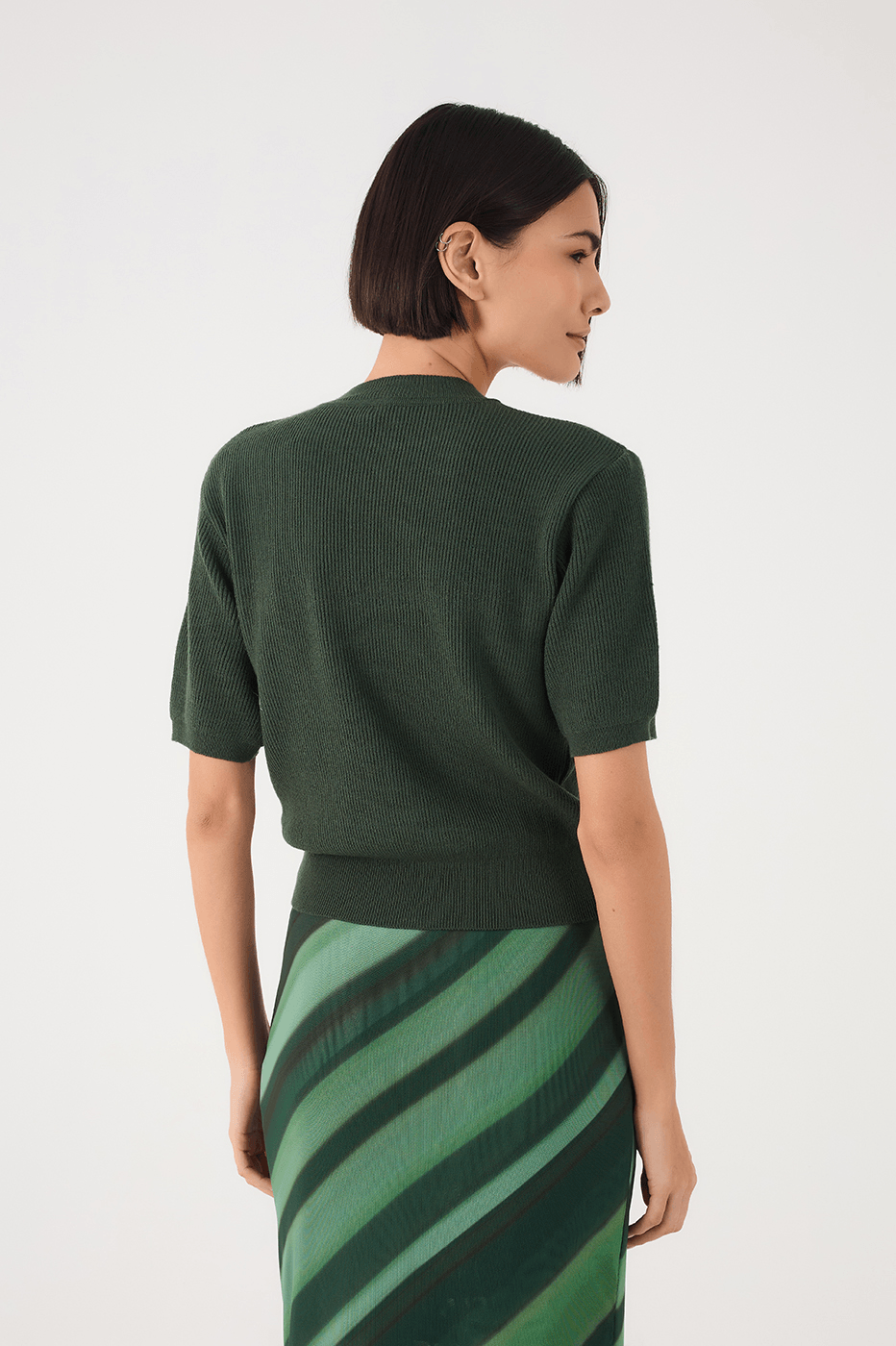 Off-White Short Sleeve Crew Neck Tricot Blouse