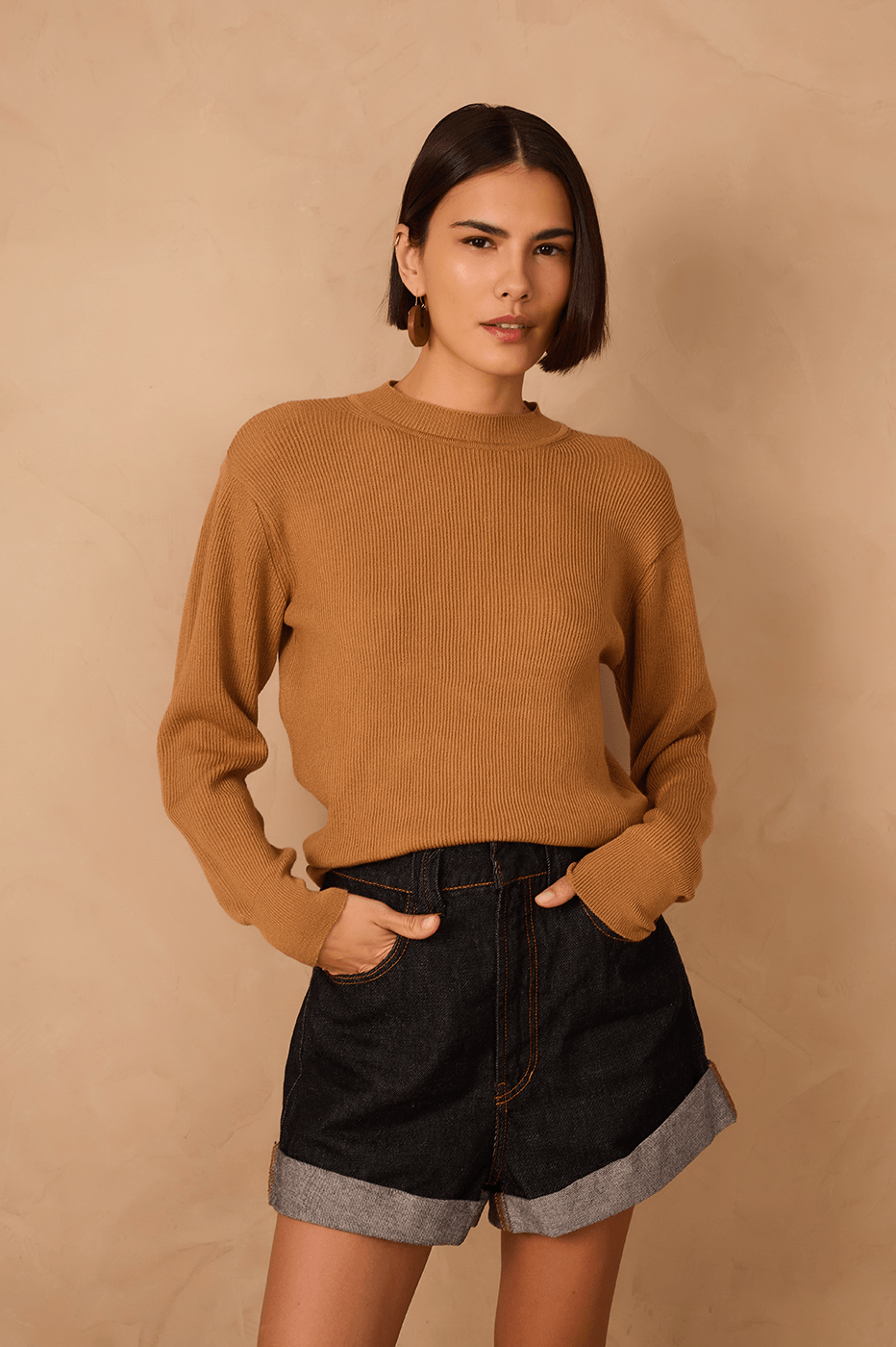 Beige Leme Crew Neck Tricot Sweater
