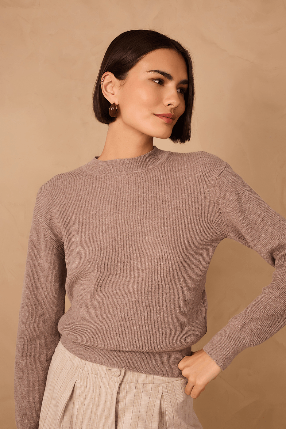 Gray Crew Neck Tricot Sweater